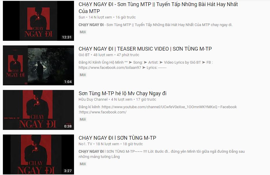 MV Chạy ngay đi của Sơn Tùng: Chưa xuất hiện đã có hàng loạt MV giả mạo MV Chạy ngay đi của Sơn Tùng: Chưa xuất hiện đã có hàng loạt MV giả mạo
